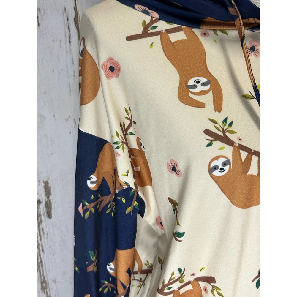 Lily By Firmiana Sloth Women's Hoodie Soft Tan/Navy Size Med - Picture 3 of 5